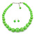 Apple Green Acrylic Bead Choker Style Necklace And Stud Earring Set In Silver Tone - 38cm L/ 5cm Ext - view 8