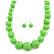 Apple Green Acrylic Bead Choker Style Necklace And Stud Earring Set In Silver Tone - 38cm L/ 5cm Ext - view 3