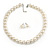 13mm Cream Faux Pearl Glass Bead Chunky Necklace and Stud Earrings Set with Silver Tone Closure - 46cm L/ 5cm Ext