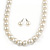 13mm Cream Faux Pearl Glass Bead Chunky Necklace and Stud Earrings Set with Silver Tone Closure - 46cm L/ 5cm Ext - view 8