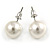 13mm Cream Faux Pearl Glass Bead Chunky Necklace and Stud Earrings Set with Silver Tone Closure - 46cm L/ 5cm Ext - view 7