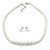 White Graduated Glass Faux Pearl Necklace & Drop Earrings Set In Silver Plating - 44cm L/ 4cm Ext