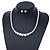 White Graduated Glass Faux Pearl Necklace & Drop Earrings Set In Silver Plating - 44cm L/ 4cm Ext - view 2