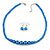 Electric Blue Graduated Glass Bead Necklace & Drop Earrings Set In Silver Plating - 44cm L/ 4cm Ext - view 10