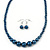 Dark Blue Graduated Glass Bead Necklace & Drop Earrings Set In Silver Plating - 44cm L/ 4cm Ext - view 8