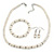 5mm, 7mm White Faux Pearl Glass/ Crystal Bead Necklace, Flex Bracelet & Drop Earrings Set In Silver Plating - 42cm L/ 5cm Ext