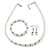 5mm, 7mm White Faux Glass Pearl/Crystal Bead Necklace, Flex Bracelet & Drop Earrings Set In Silver Plating - 42cm L/ 5cm Ext