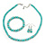 5mm, 7mm Aqua/ Cyan Glass/ Crystal Bead Necklace, Flex Bracelet & Drop Earrings Set In Silver Plating - 42cm L/ 5cm Ext