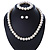 12mm Cream Faux Glass Pearl Bead Necklace, Flex Bracelet & Stud Earrings Set In Silver Plating - 46cm L/ 5cm Ext - view 2