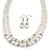 2 Strand White Faux Pearl Glass Bead Necklace and Drop Earrings Set - 45cm L/ 4cm Ext - view 8