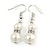 2 Strand White Faux Pearl Glass Bead Necklace and Drop Earrings Set - 45cm L/ 4cm Ext - view 7