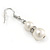 2 Strand White Faux Pearl Glass Bead Necklace and Drop Earrings Set - 45cm L/ 4cm Ext - view 9