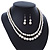 2 Strand White Faux Pearl Glass Bead Necklace and Drop Earrings Set - 45cm L/ 4cm Ext - view 3
