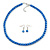 8mm Blue Glass Bead Necklace and Drop Earrings with Silver Tone Closure - 45cm L/ 5cm Ext