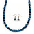 8mm Dark Blue Glass Bead Necklace and Drop Earrings with Silver Tone Closure - 45cm L/ 5cm Ext - view 8