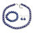 12mm Purple Glass Bead Necklace, Flex Bracelet & Drop Earrings Set In Silver Plating - 46cm L/ 5cm Ext