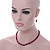 6mm, 8mm Cranberry Red Glass/ Crystal Bead Necklace, Flex Bracelet & Drop Earrings Set In Silver Plating - 42cm L/ 5cm Ext - view 3