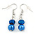 8mm Electric Blue Glass Bead Necklace and Drop Earrings Set In Silver Tone - 40cm L/ 4cm Ext - view 7