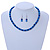 8mm Electric Blue Glass Bead Necklace and Drop Earrings Set In Silver Tone - 40cm L/ 4cm Ext - view 3