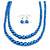 2 Strand Layered Electric Blue Graduated Glass Bead Necklace and Drop Earrings Set - 50cm L/ 4cm Ext - view 2
