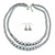 2 Strand Layered Grey Graduated Glass Bead Necklace and Drop Earrings Set - 50cm L/ 4cm Ext