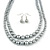 2 Strand Layered Grey Graduated Glass Bead Necklace and Drop Earrings Set - 50cm L/ 4cm Ext - view 7