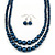 2 Strand Layered Inky Blue Graduated Glass Bead Necklace and Drop Earrings Set - 50cm L/ 4cm Ext - view 7