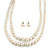 2 Strand Layered Cream Graduated Glass Bead Necklace and Stud Earrings Set - 50cm L/ 4cm Ext - view 7
