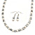 White Simulated Pearl & Hematite Glass Bead Necklace and Drop Earrings Set In Silver Tone - 40cm L/ 4cm Ext/ 8mm D - view 8