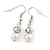 White Simulated Pearl & Hematite Glass Bead Necklace and Drop Earrings Set In Silver Tone - 40cm L/ 4cm Ext/ 8mm D - view 6