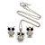 Clear/ Black Crystal Owl Pendant with Chain and Stud Earrings Set In Silver Tone - 40cm L/ 4cm Ext - view 6