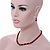 6mm/ 8mm Dark Red Ceramic Bead Necklace, Flex Bracelet & Drop Earrings With Crystal Ring Set In Silver Tone - 43cm L/ 5cm Ext - view 3