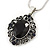 Victorian Inspired Black Crystal Filigree Pendant with Silver Tone Snake Chain and Drop Earrings In Aged Silver Tone Metal - 40cm L/ 4cm Ext - view 5