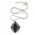 Victorian Inspired Black Crystal Filigree Pendant with Silver Tone Snake Chain and Drop Earrings In Aged Silver Tone Metal - 40cm L/ 4cm Ext - view 6