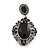 Victorian Inspired Black Crystal Filigree Pendant with Silver Tone Snake Chain and Drop Earrings In Aged Silver Tone Metal - 40cm L/ 4cm Ext - view 7