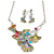Pastel Enamel 'Spring Foliage' Floral Necklace and Drop Earrings Set In Rhodium Plating - 44cm L/ 7cm Ext