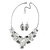 Grey Enamel Geometric Necklace and Drop Earrings In Rhodium Plating Set - 38cm L/ 8cm Ext - view 3