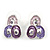 Pink/ Purple Crystal, Glittering Enamel Oval Cluster Necklace and Stud Earrings In Rhodium Plating - 40cm L/ 7cm Ext - view 9