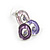 Pink/ Purple Crystal, Glittering Enamel Oval Cluster Necklace and Stud Earrings In Rhodium Plating - 40cm L/ 7cm Ext - view 10