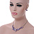 Pink/ Purple Crystal, Glittering Enamel Oval Cluster Necklace and Stud Earrings In Rhodium Plating - 40cm L/ 7cm Ext - view 2