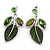 Statement Green Glass, Crystal Leaf Necklace and Drop Earrings Set In Rhodium Plating - 40cm L/ 8cm Ext - view 5