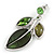 Statement Green Glass, Crystal Leaf Necklace and Drop Earrings Set In Rhodium Plating - 40cm L/ 8cm Ext - view 8