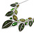 Statement Green Glass, Crystal Leaf Necklace and Drop Earrings Set In Rhodium Plating - 40cm L/ 8cm Ext - view 9
