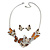 Statement Brown Enamel, Glass Butterfly Necklace and Stud Earrings Set In Rhodium Plating - 41cm L/ 7cm Ext - view 11