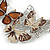 Statement Brown Enamel, Glass Butterfly Necklace and Stud Earrings Set In Rhodium Plating - 41cm L/ 7cm Ext - view 4