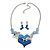 Blue Glass, Crystal Heart Necklace and Drop Earrings Set In Silver Tone - 42cm L/ 7cm Ext - view 4