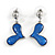 Blue Glass, Crystal Heart Necklace and Drop Earrings Set In Silver Tone - 42cm L/ 7cm Ext - view 9