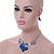Blue Glass, Crystal Heart Necklace and Drop Earrings Set In Silver Tone - 42cm L/ 7cm Ext - view 2
