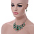 Stunning Green Crystal, Glass Leaf Necklace and Drop Earrings Set In Rhodium Plating - 41cm L/ 8cm Ext - view 2