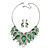 Stunning Green Crystal, Glass Leaf Necklace and Drop Earrings Set In Rhodium Plating - 41cm L/ 8cm Ext - view 8